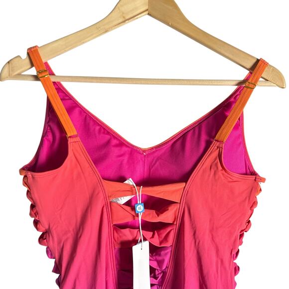 Bleu Rod Beattie Cool Breeze Pink Lace Up Sides Ombre V-Neck One Piece Swimsuit - Picture 10 of 12